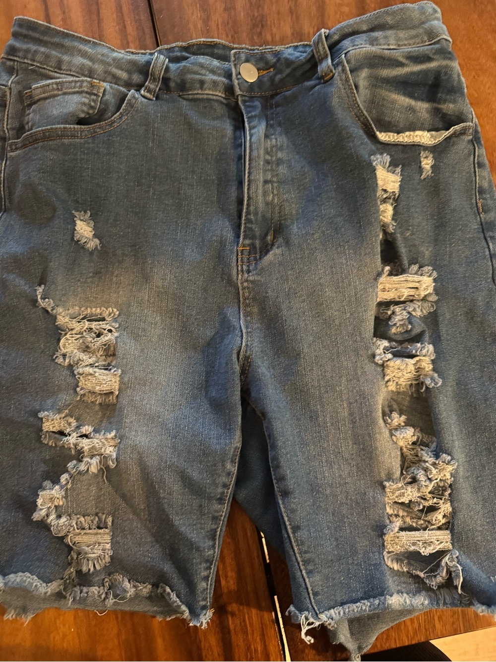 Women’s Distressed Dark Blue Denim Jeans Shorts